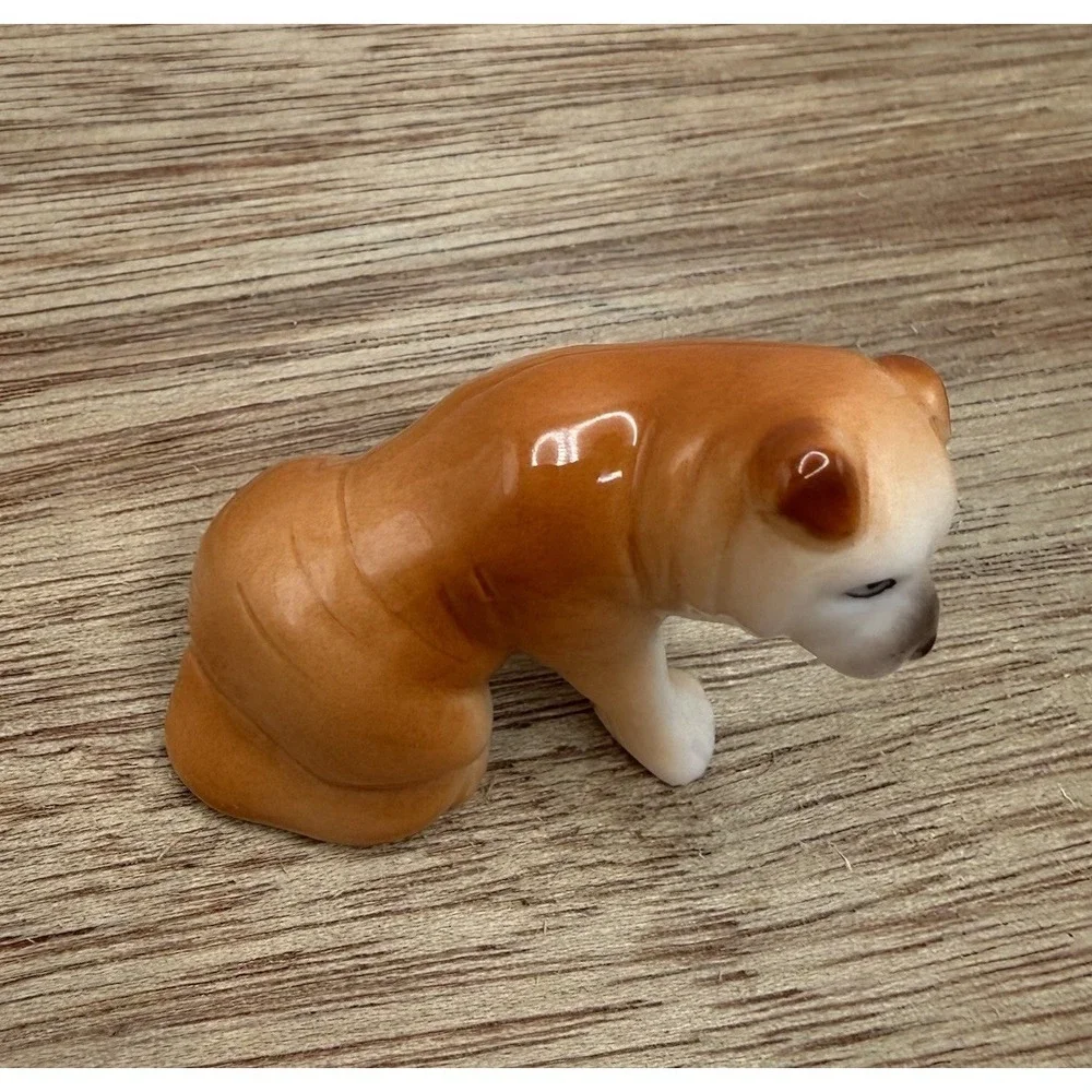 Vintage Boxer Dog Puppy Ceramic Figurine Miniature Trinket Shelf